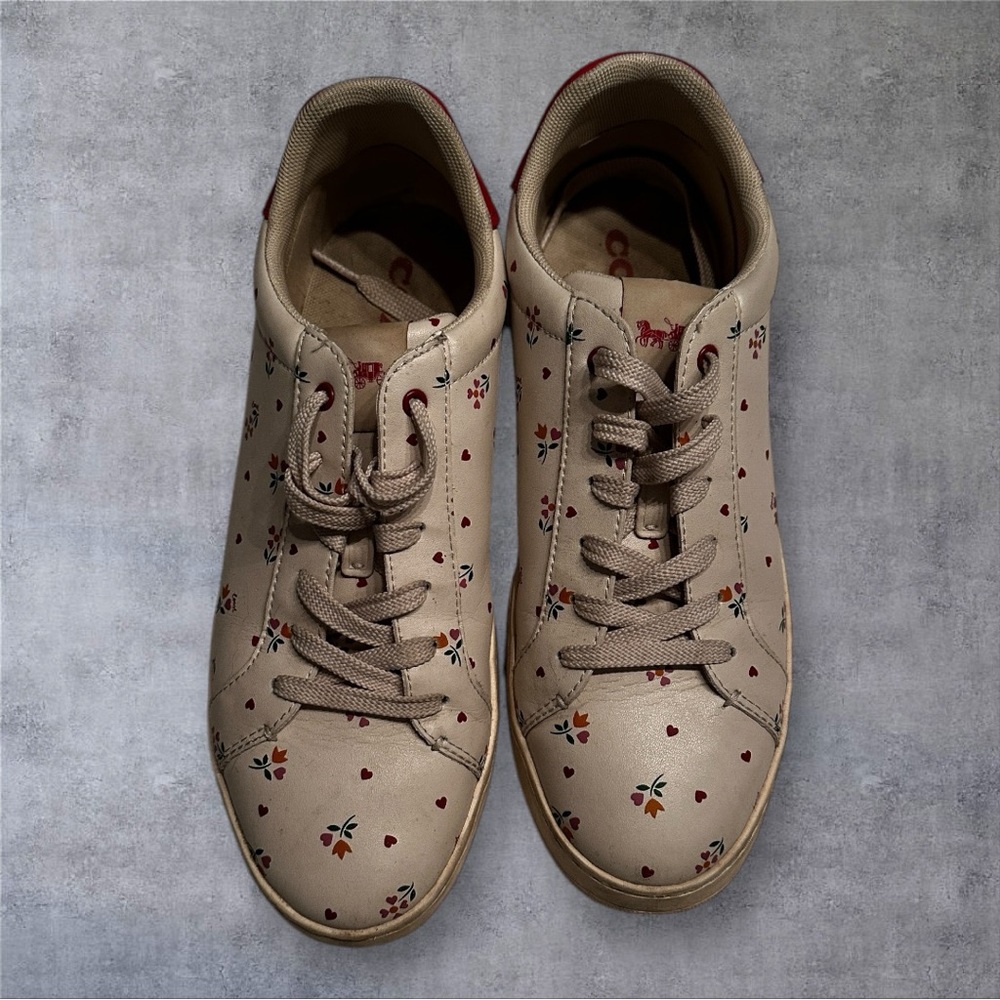 Coach Tan and Red floral Sneakers - Picture 1 of 3